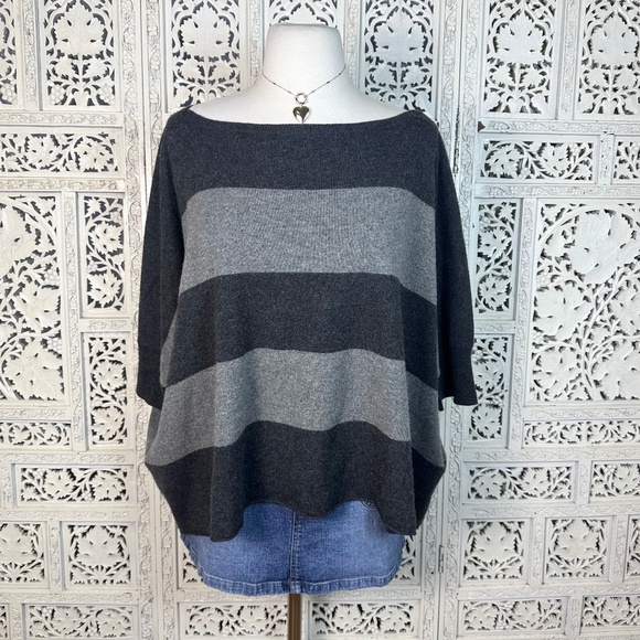 Vince 100% Cashmere Gray Striped Colorblock Short Sleeve Bat Wing Sweater Sz M/L - Picture 1 of 9